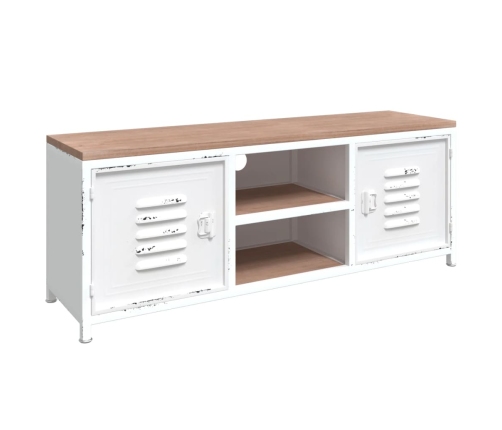 Mueble de TV hierro y madera maciza de abeto blanco 110x30x40cm