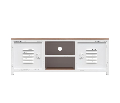 Mueble de TV hierro y madera maciza de abeto blanco 110x30x40cm