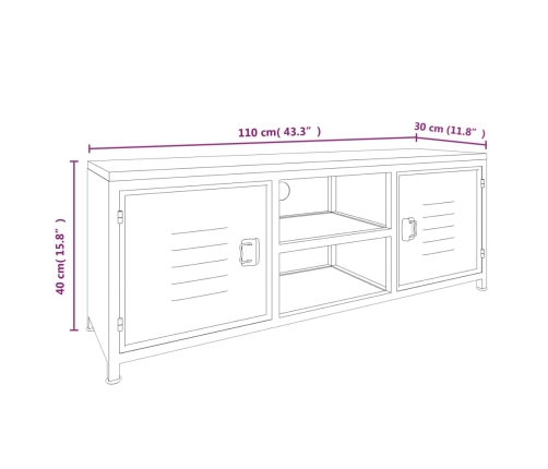 Mueble de TV hierro y madera maciza de abeto blanco 110x30x40cm