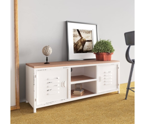 Mueble de TV hierro y madera maciza de abeto blanco 110x30x40cm