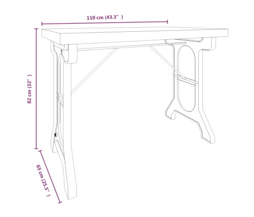 Mesa de comedor madera maciza de abeto y hierro 110x65x82 cm