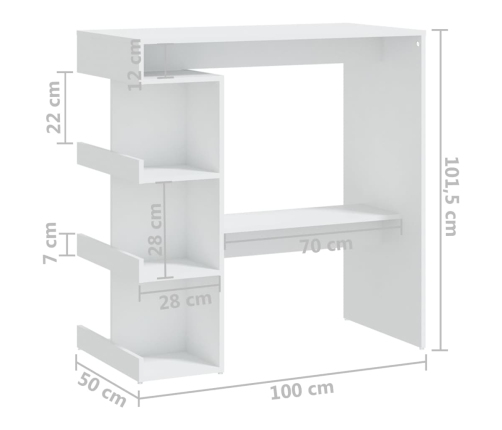 Mesa bar estante almacenaje contrachapada blanco 100x50x101,5cm