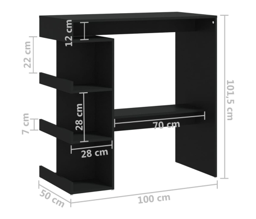 Mesa bar estante almacenaje contrachapada negro 100x50x101,5 cm