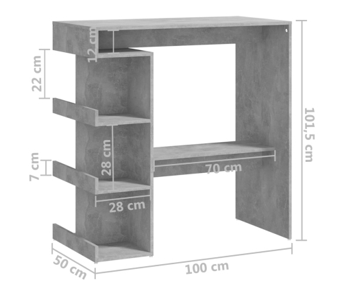 Mesa bar almacenaje contrachapada gris hormigón 100x50x101,5 cm