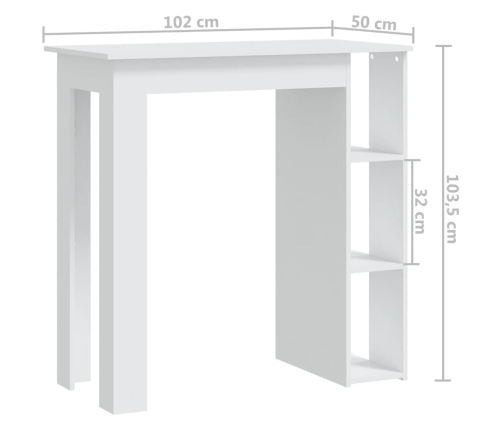 Mesa bar con estante madera contrachapada blanco 102x50x103,5cm