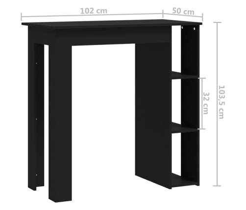 vidaXL Mesa bar con estante madera contrachapada negro 102x50x103,5 cm