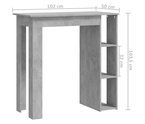 Mesa bar con estante contrachapada gris hormigón 102x50x103,5cm