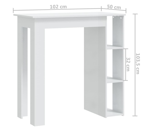 vidaXL Mesa bar con estante contrachapada blanco brillo 102x50x103,5cm