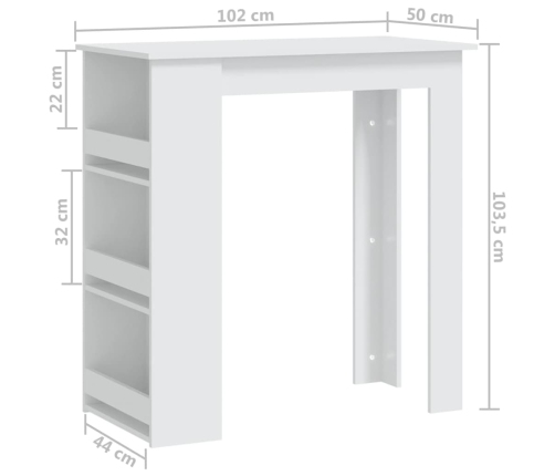 Mesa bar estante almacenaje contrachapada blanco 102x50x103,5cm