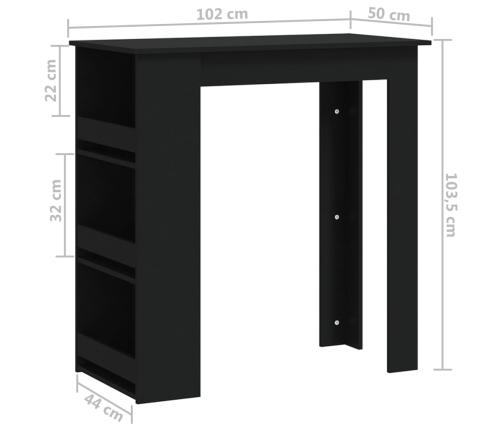 Mesa bar estante almacenaje contrachapada negro 102x50x103,5 cm