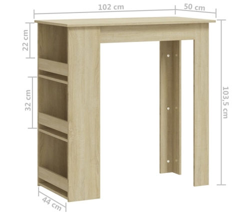 vidaXL Mesa bar estante almacenaje contrachapada roble 102x50x103,5 cm