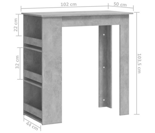 Mesa alta con estante almacenaje gris hormigón 102x50x103,5 cm