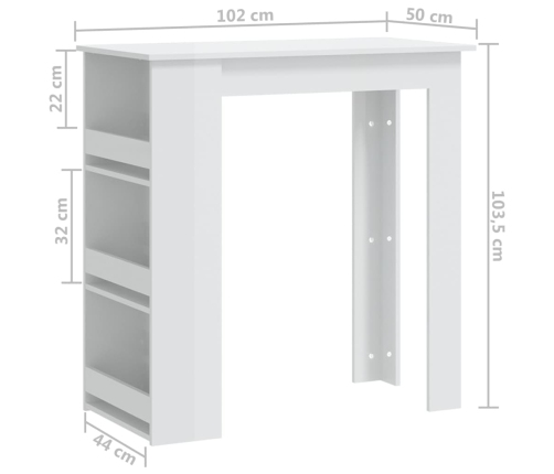 Mesa bar con estante almacenaje blanco brillo 102x50x103,5 cm