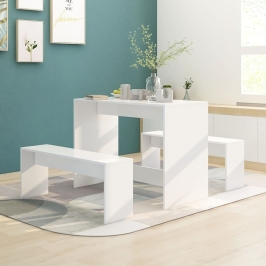 Juego de comedor 3 piezas madera contrachapada blanco