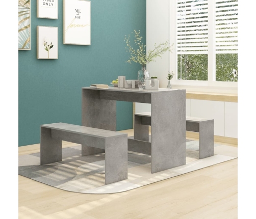 Juego de comedor 3 piezas madera contrachapada gris hormigón