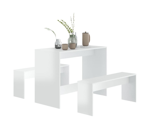 Juego de comedor 3 piezas madera contrachapada blanco brillante