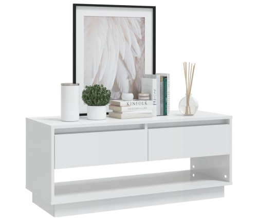 Mueble para TV madera contrachapada blanco brillo 102x41x44 cm