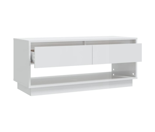 Mueble para TV madera contrachapada blanco brillo 102x41x44 cm