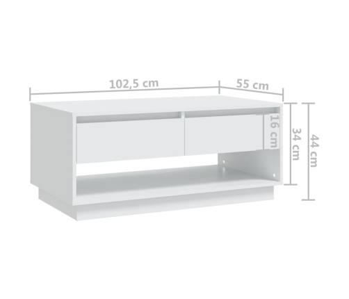 Mesa de centro madera contrachapada blanco 102,5x55x44 cm