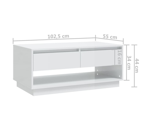 vidaXL Mesa de centro madera contrachapada blanco brillo 102,5x55x44cm