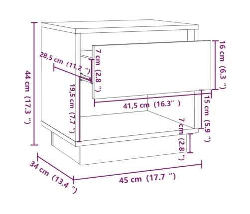 vidaXL Mesita de noche madera contrachapada blanco 45x34x44 cm