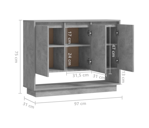 Aparador de madera contrachapada gris hormigón 97x31x75 cm