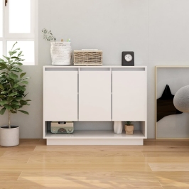 Aparador de madera contrachapada blanco brillante 97x31x75 cm