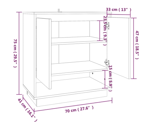 Aparador de madera contrachapada blanco 70x41x75 cm