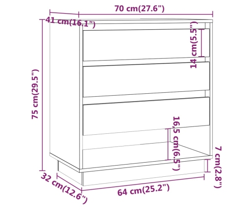 Aparador de madera contrachapada blanco 70x41x75 cm