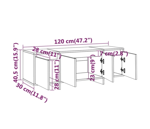 Mueble para TV madera contrachapada blanco 120x30x40,5 cm