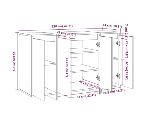 Aparador de madera contrachapada blanco 120x41x75 cm