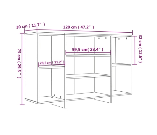 Aparador de madera contrachapada blanco 120x30x75 cm