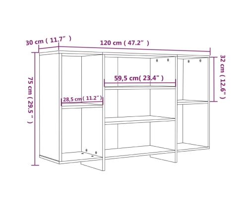 Aparador de madera contrachapada blanco brillante 120x30x75 cm