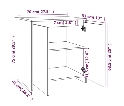 Aparador de madera contrachapada blanco 70x41x75 cm