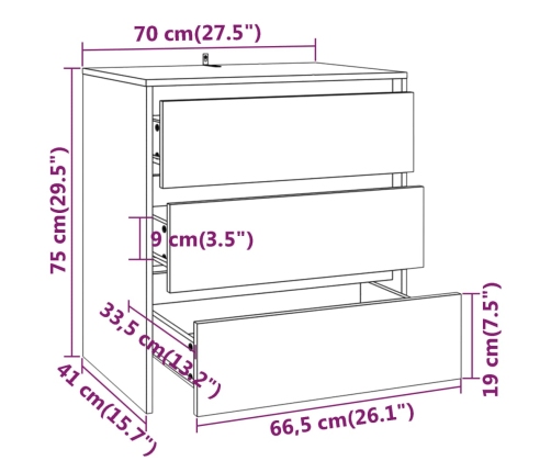 Aparador de madera contrachapada blanco 70x41x75 cm