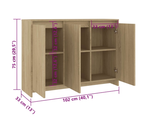 Aparador de madera contrachapada roble Sonoma 102x33x75 cm