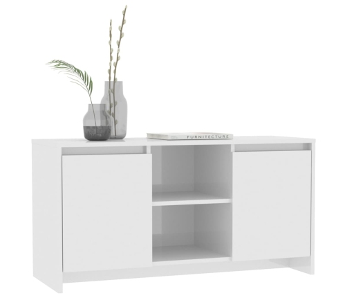 Mueble de TV madera contrachapada blanco brillo 102x37,5x52,5cm