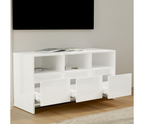 vidaXL Mueble de TV madera contrachapada blanco brillo 102x37,5x52,5cm