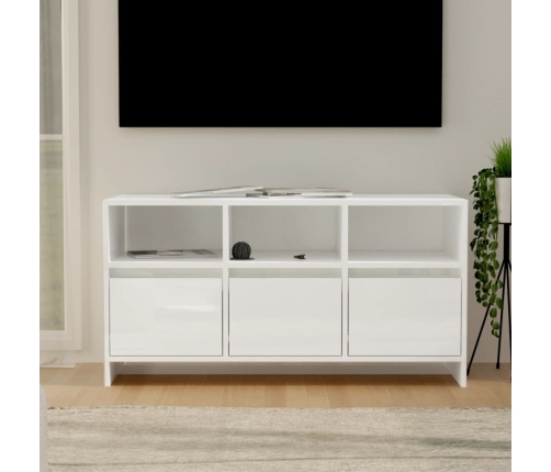 vidaXL Mueble de TV madera contrachapada blanco brillo 102x37,5x52,5cm