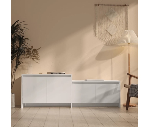 vidaXL Mueble de TV madera contrachapada blanco brillo 146,5x35x50 cm