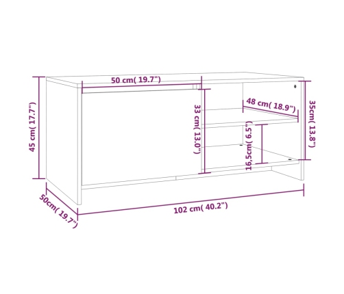 vidaXL Mesa de centro madera de ingeniería roble Sonoma 102x50x45 cm