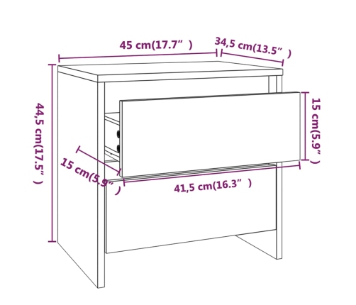 Mesita de noche madera contrachapada blanco 45x34,5x44,5 cm