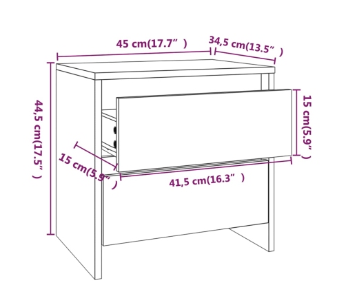 Mesita de noche madera de ingeniería negro 45x34,5x44,5 cm