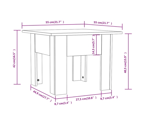 vidaXL Mesa de centro madera contrachapada gris hormigón 55x55x42 cm