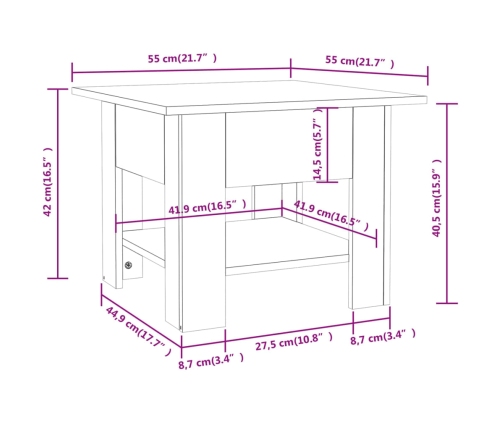 Mesa de centro madera contrachapada blanco 55x55x42 cm