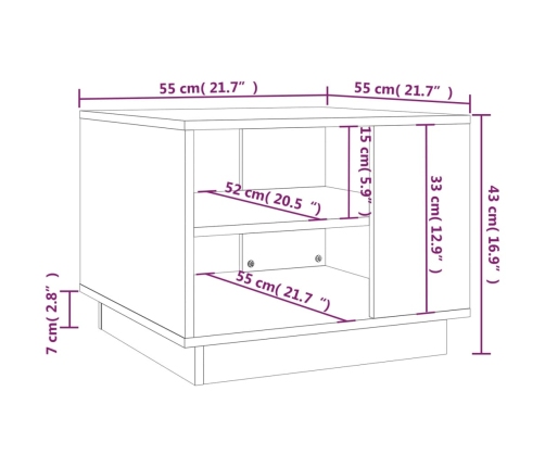 Mesa de centro madera de ingeniería blanco brillo 55x55x43 cm