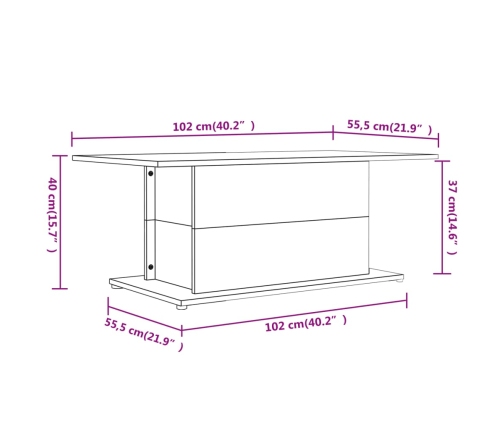 Mesa de centro madera de ingeniería blanca 102x55,5x40 cm