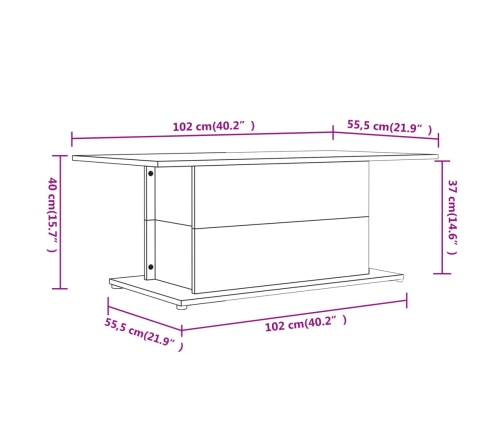 vidaXL Mesa de centro madera contrachapada negro 102x55,5x40 cm