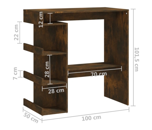 Mesa alta con estante roble ahumado 100x50x101,5 cm