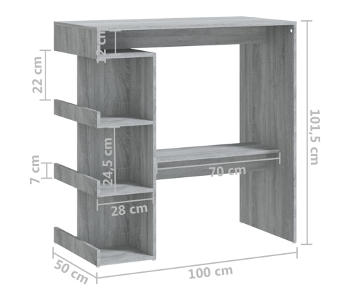 Mesa bar estante almacenaje gris Sonoma 100x50x101,5 cm